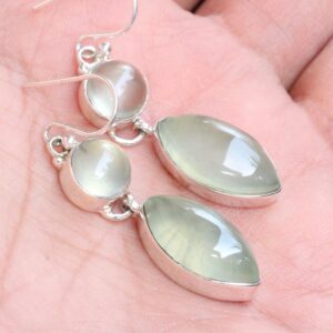 Handmade Sterling Silver Prehnite Earrings: Gemstone Dangles