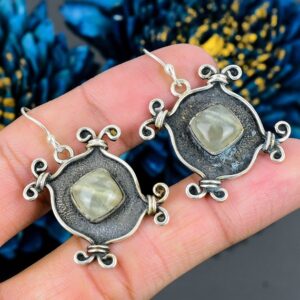 Handmade Prehnite Sterling Silver Earrings: Green Gemstone Dangle