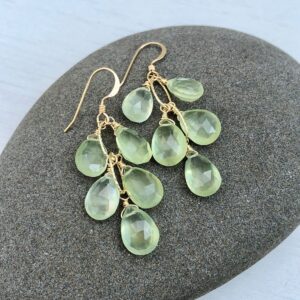 Prehnite Earrings, Lime Green Cluster Earrings Gold or Silver, Green Statement Jewelry, Boho Chic Dangle Earrings, Mint Gift for women