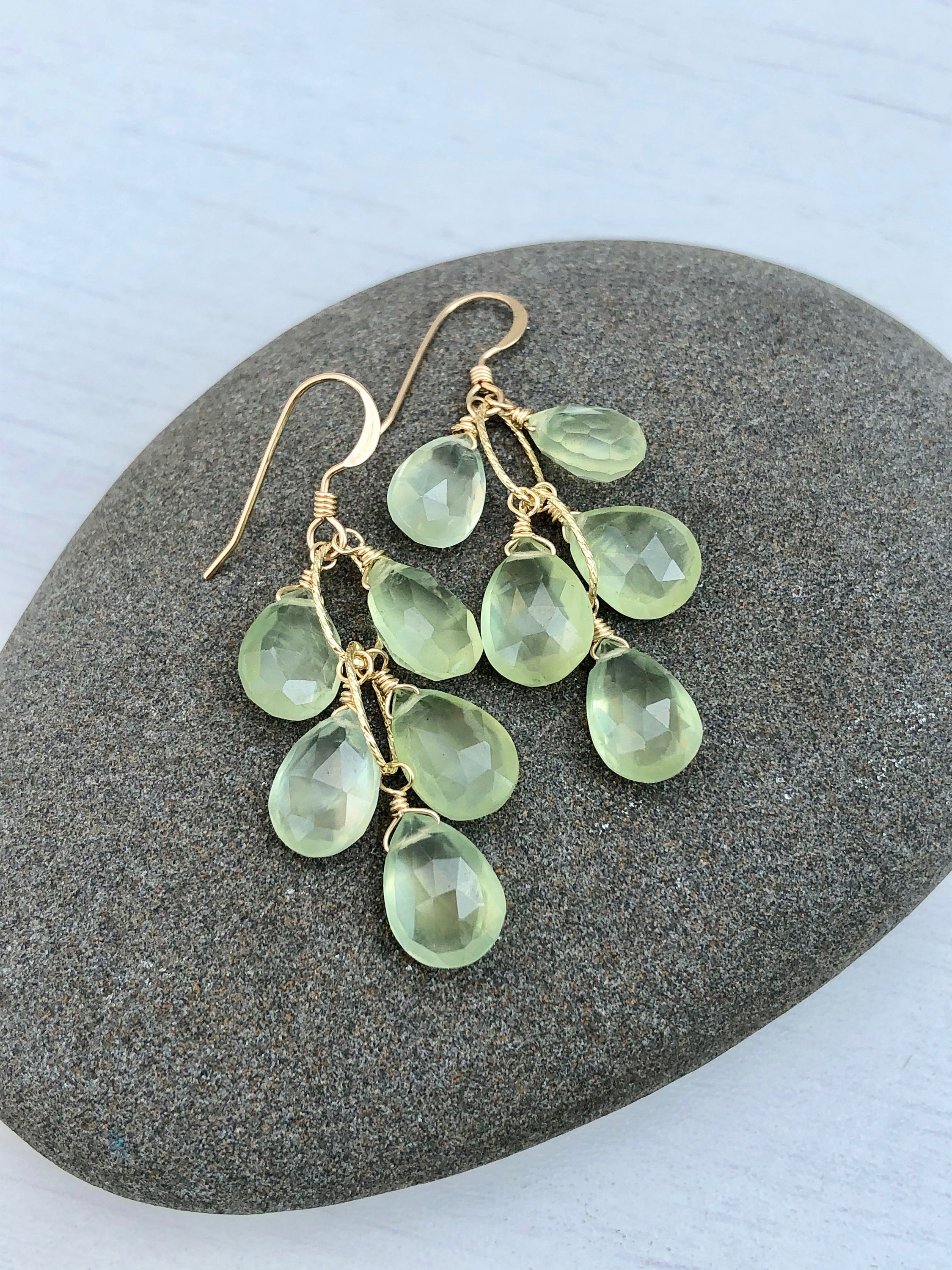 Prehnite Earrings, Lime Green Cluster Earrings Gold Or Silver, Green Statement Jewelry, Boho Chic Dangle Earrings, Mint Gift For Women