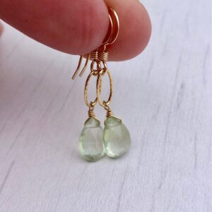 Prehnite Earrings, Lime Green Earrings, Small Light Green Earrings, Small and Dainty Summer Earrings, Every Day Teardrop, Gift for Her.