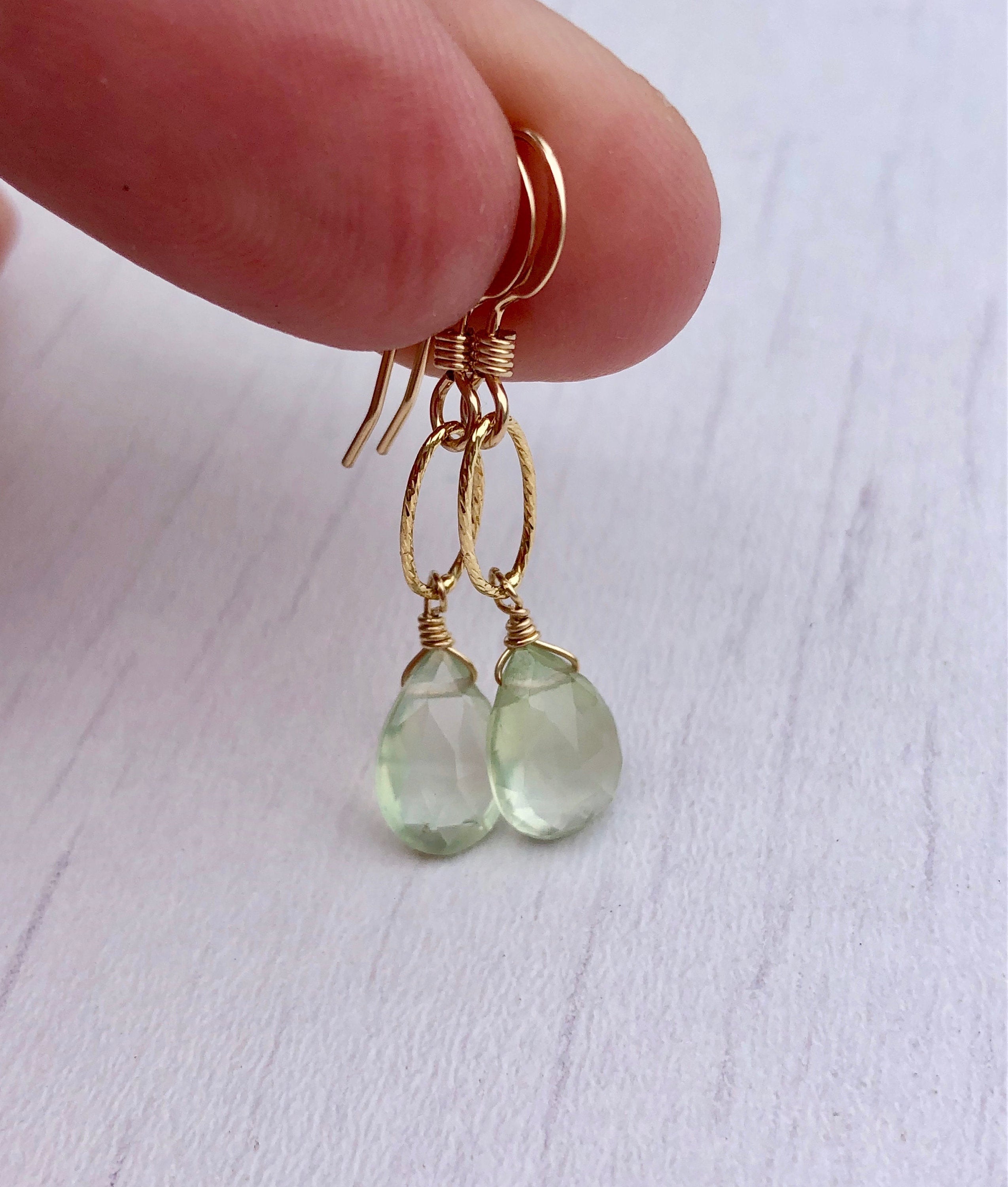 Prehnite Earrings, Lime Green Earrings, Small Light Green Earrings, Small And Dainty Summer Earrings, Every Day Teardrop, Gift For Her.