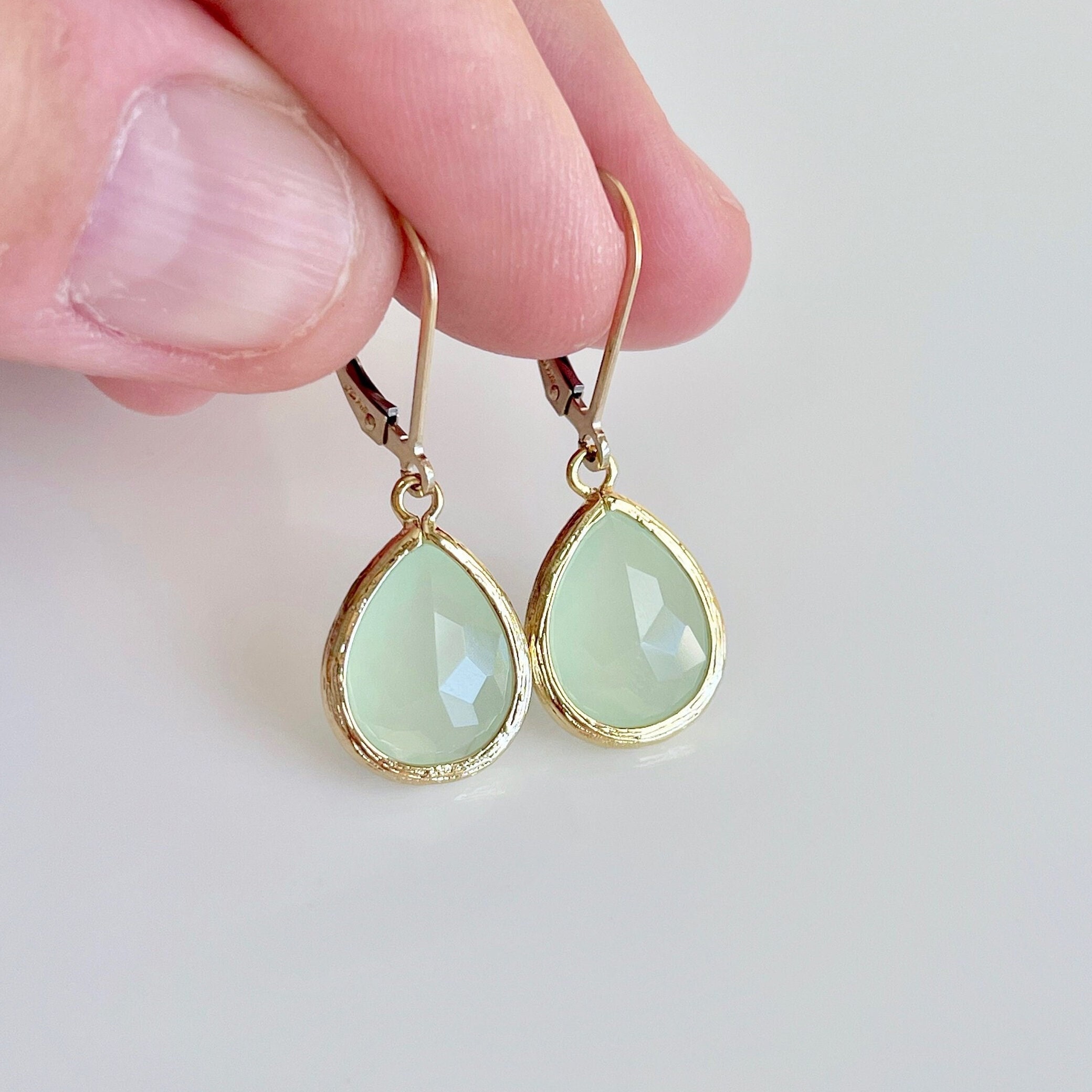 Prehnite Earrings, Lime Green Teardrop Earrings In Gold Filled, Prehnite Sage Green Boho Drop Jewelry, Summer Earrings,  Simple Gift For Her