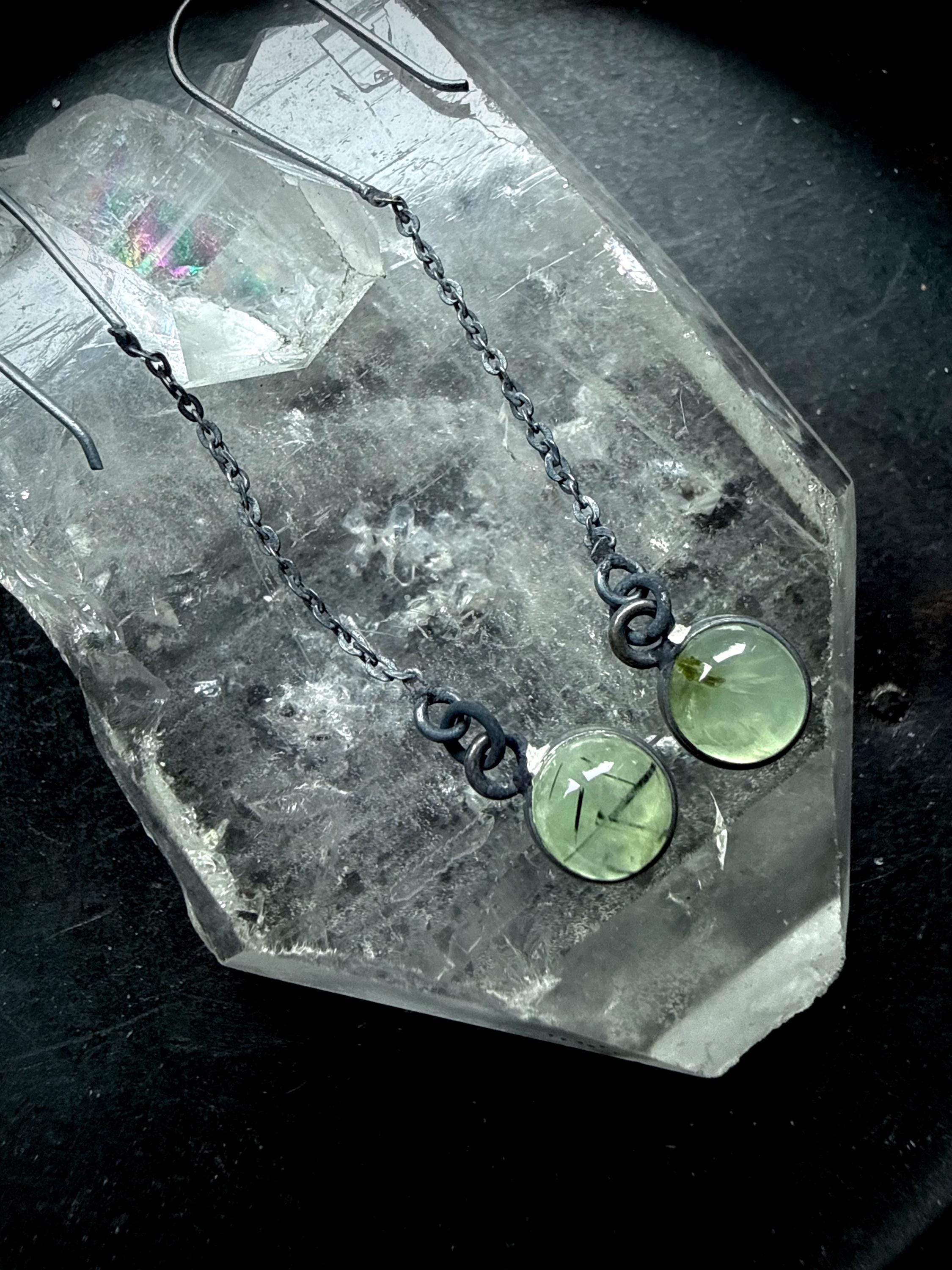 Prehnite Earrings, Long Earrings, Dangle Earrings, Green Stone Earrings