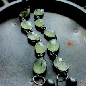 prehnite earrings, long earrings, dangle earrings, green stone earrings