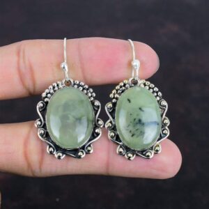 Moss Prehnite 925 Sterling Silver Earrings: Handmade Gemstone Jewelry