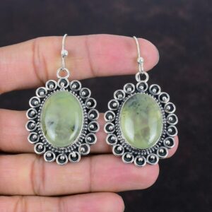 Moss Prehnite 925 Sterling Silver Earrings: Handmade Gemstone Jewelry