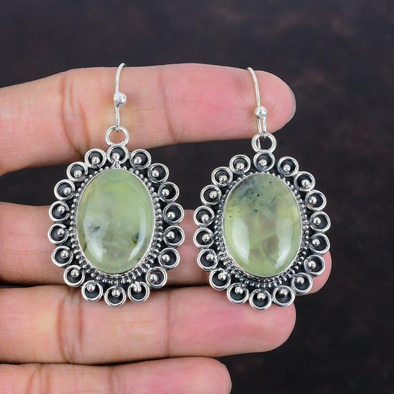 Moss Prehnite 925 Sterling Silver Earrings: Handmade Gemstone Jewelry