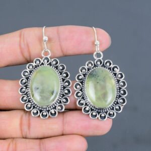 Moss Prehnite Dangle Earrings: 925 Sterling Silver, Handmade Jewelry