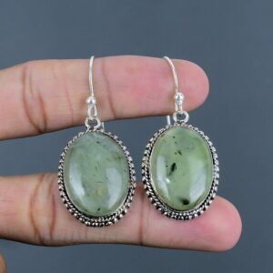 Moss Prehnite Earrings: Handmade 925 Sterling Silver Vintage Jewelry