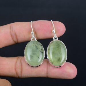 Moss Prehnite Sterling Silver Earrings: Handmade Boho Jewelry