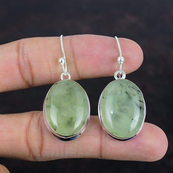 Moss Prehnite Sterling Silver Earrings: Handmade Gemstone Jewelry
