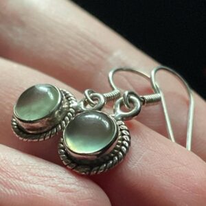 Natural Prehnite Earrings, Dainty Round Prehnite with Cat's Eye Effect, Handmade with Solid Sterling Silver, Beautiful Perfect Gift!