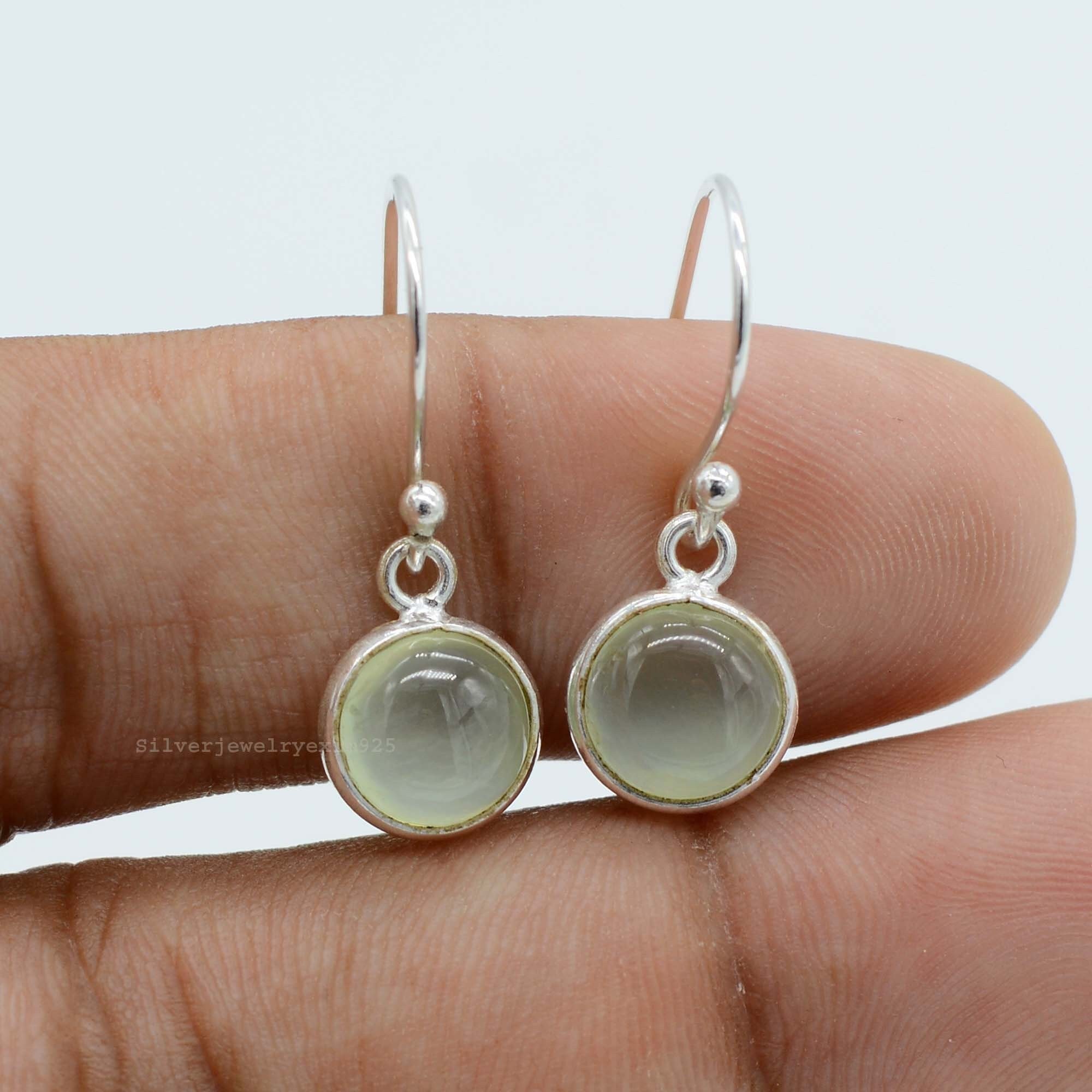 Natural Prehnite Dangle Earrings: Handmade Sterling Silver