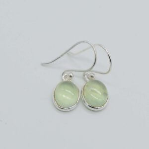 Oval Prehnite Earrings: Sterling Silver Dangle Drop Jewelry
