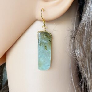 Raw Prehnite Crystal Dangle Earrings: Green Gemstone Jewelry