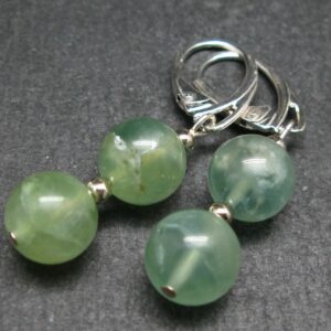 Simple Yet Vivaciously Lovely Prehnite 10mm Beads Dangle 925 Silver Leverback Earrings From Australia