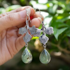 Prehnite Sterling Silver Dangle Earrings, Floral Boho Earrings