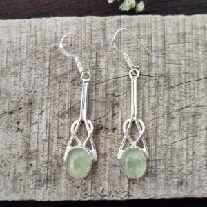 Prehnite Sterling Silver Drop Earrings, Pale Green Boho Dangles, Handmade Infinity Knot Earring, Anniversary Gift Jewelry