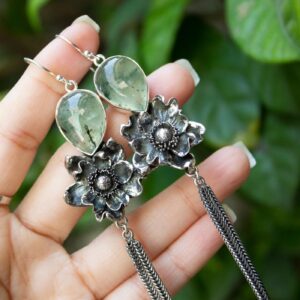 Prehnite Sterling Silver Floral Earrings: Dangle Boho Style