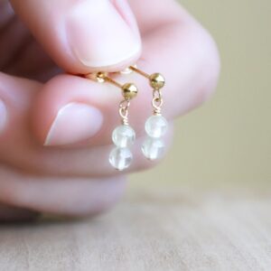 Prehnite Stud Earrings: Light Green Gemstone, 14k Gold Filled
