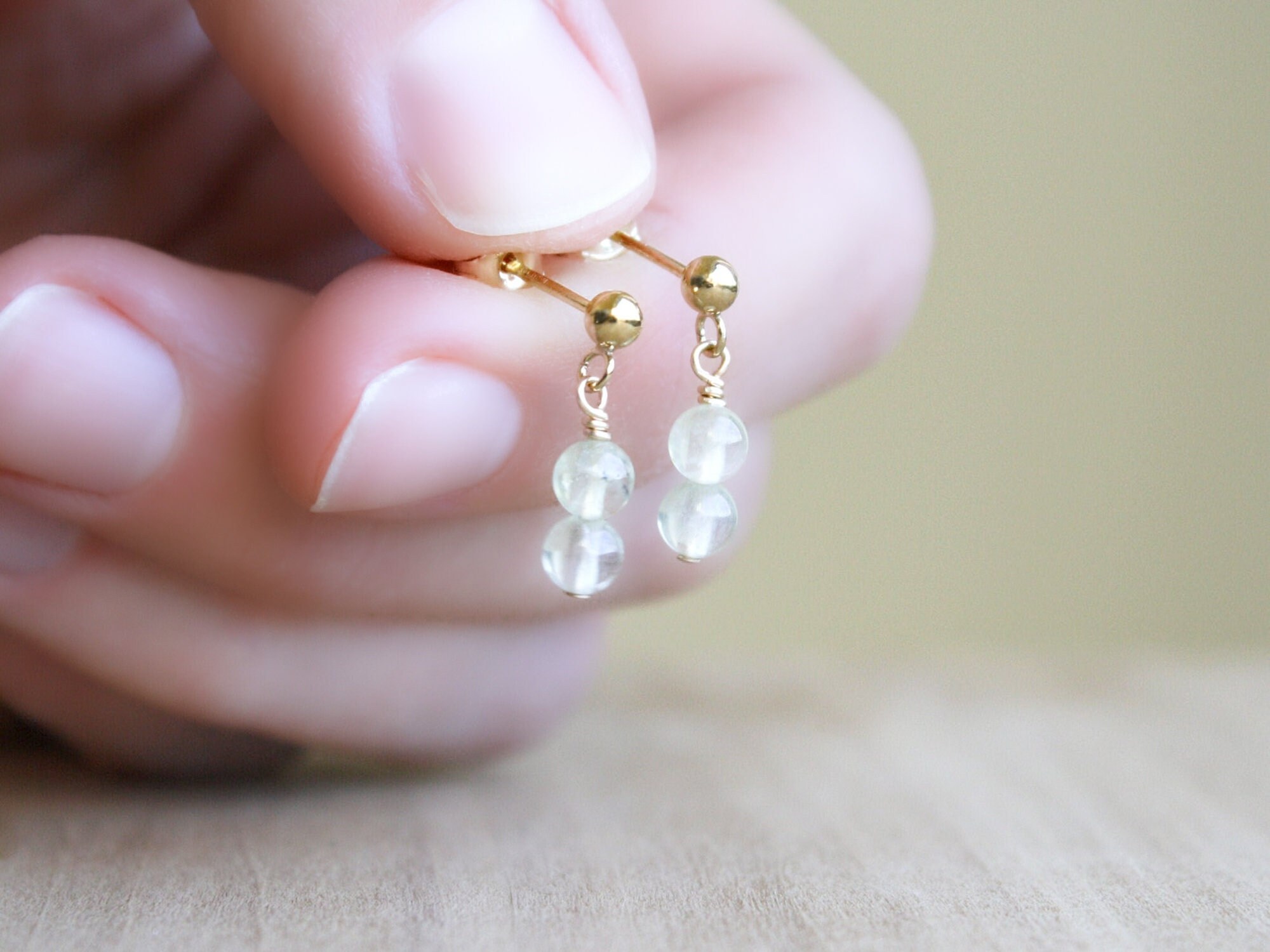 Prehnite Stud Earrings: Light Green Gemstone, 14k Gold Filled Prehnite Stud Earrings: Light Green Gemstone, 14k Gold Filled