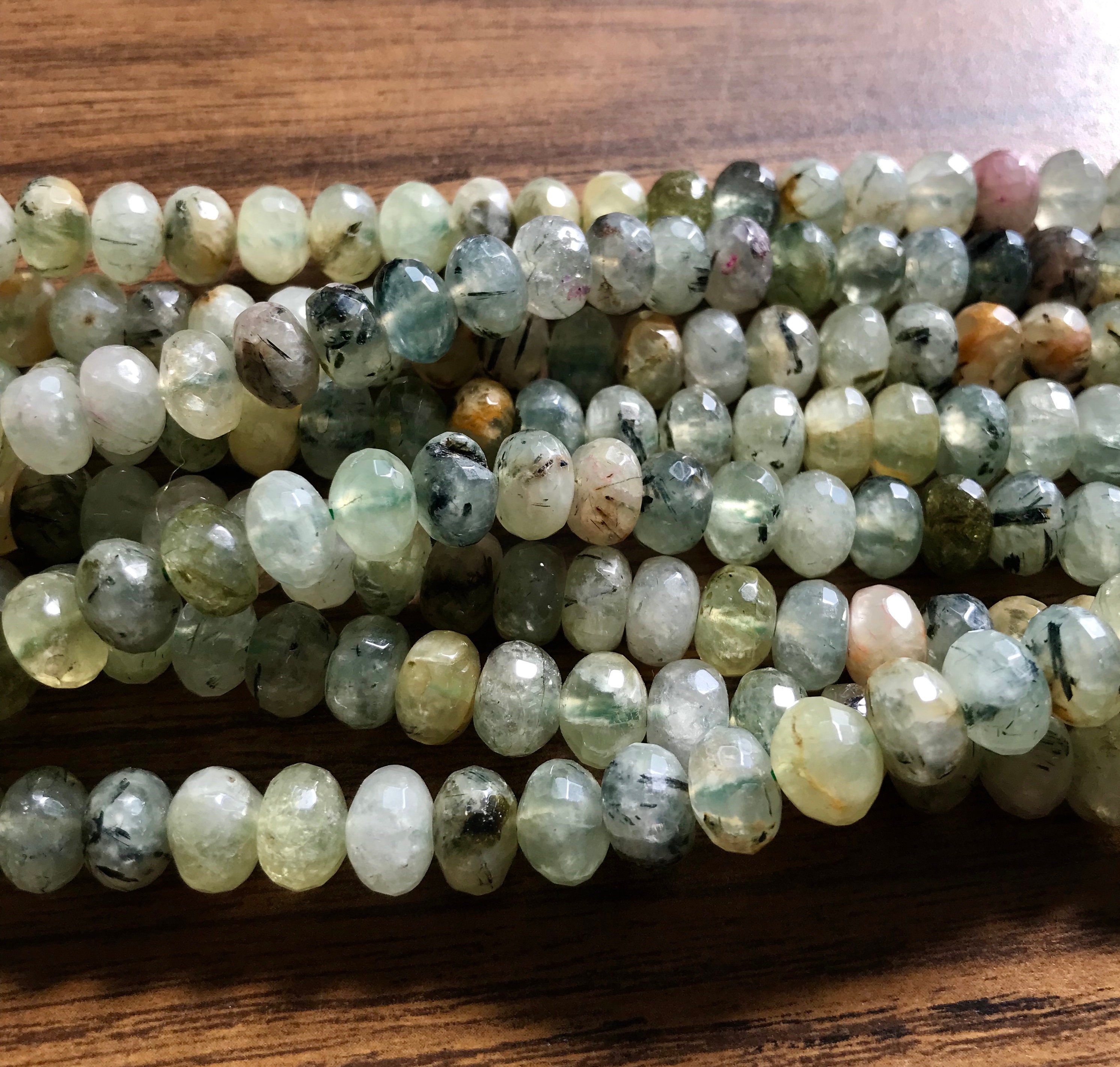 Prehnite 10x6mm Faceted Rondelle Gemstone Beads -15.5''