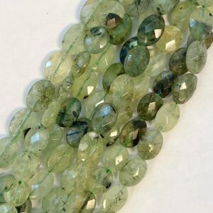 Prehnite 12x8x5mm Faceted Oval Natural Gemstone Beads -- 15.5 inch strand