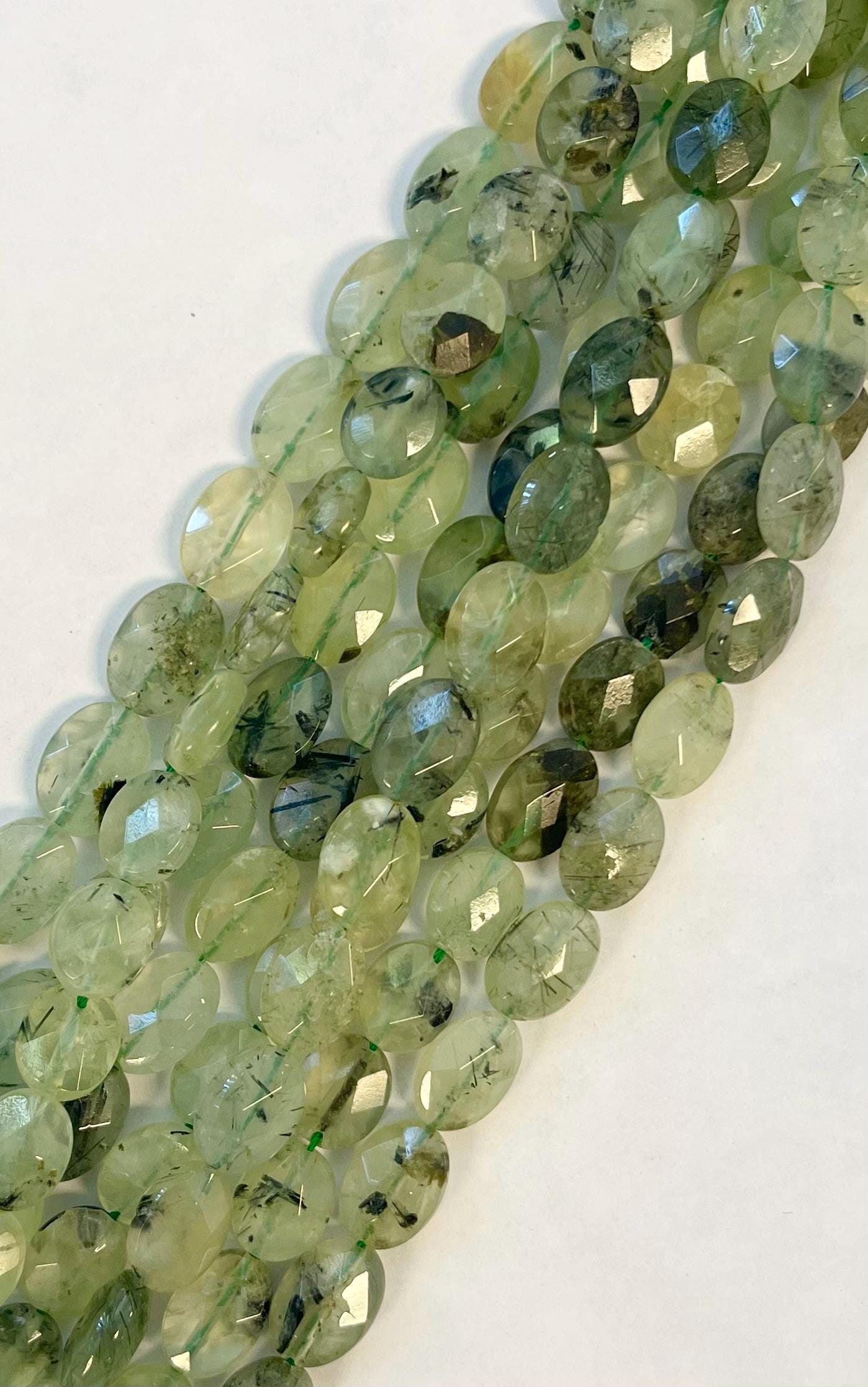 Prehnite 12x8x5mm Faceted Oval Natural Gemstone Beads -- 15.5 Inch Strand
