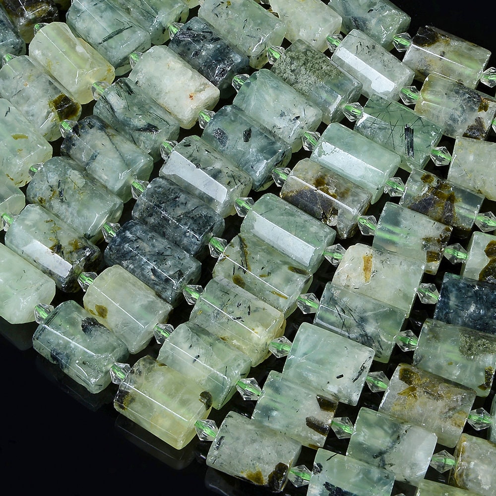 17-19x11-13mm Prehnite Gemstone Faceted Round Tube Loose Beads (s10)