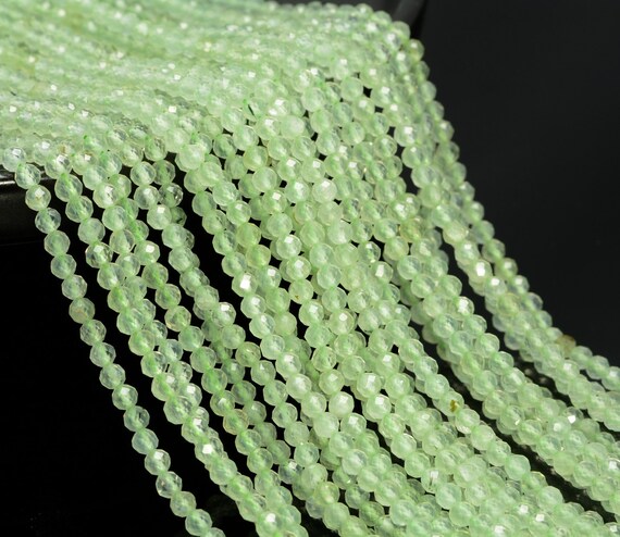 3mm Prehnite Gemstone Light Green Micro Faceted Round Grade Aaa Beads 15.5inch Bulk Lot 1,6,12,24 And 48 (80010130-a196)