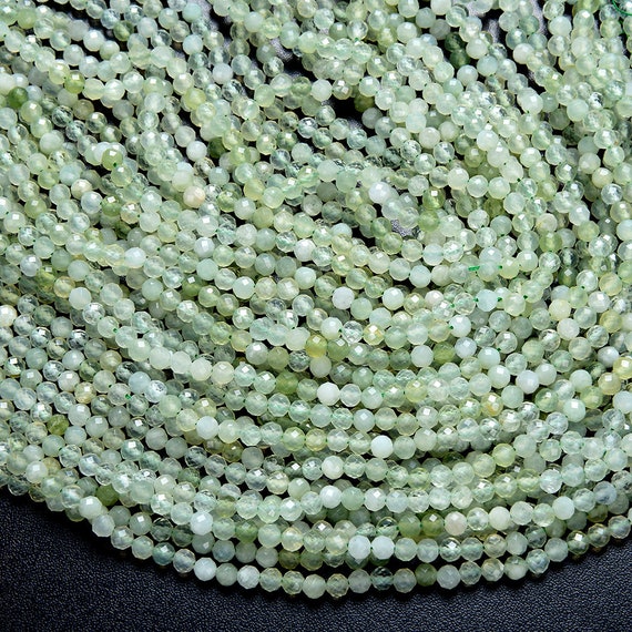 4-5mm Natural Prehnite Gemstone Grade Aaa Micro Faceted Round Beads 15 Inch Full Strand Bulk Lot 1,2,6,12 And 50 (80009441-p33)