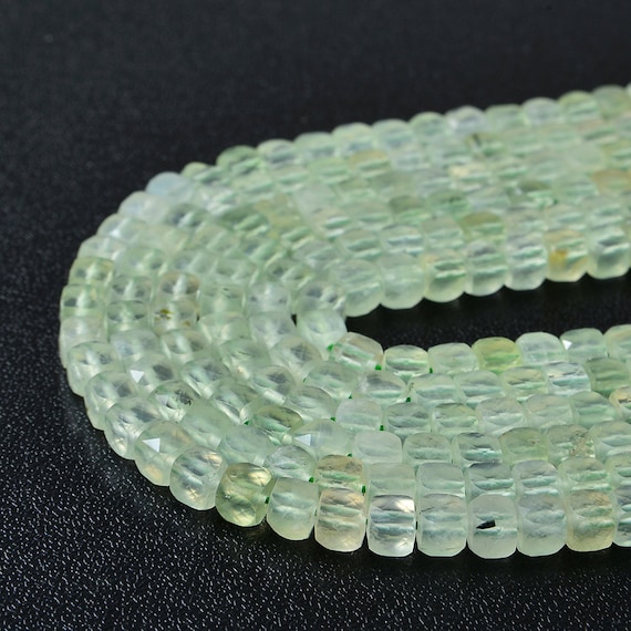 4mm Prehnite Gemstone Grade Aaa Micro Faceted Square Cube Loose Beads Bulk Lot 1,2,6,12 And 50 (p4)