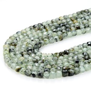 4mm Prehnite Gemstone Grade A Micro Faceted Square Cube Loose Beads (p22)