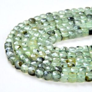 4mm Prehnite Gemstone Grade A Micro Faceted Square Cube Loose Beads 15 Inch Full Strand (80007868-p7)