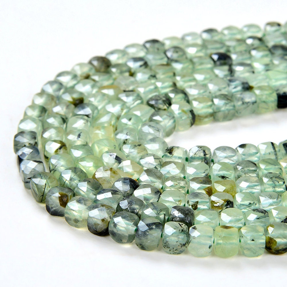 4mm Prehnite Gemstone Grade A Micro Faceted Square Cube Loose Beads 15 Inch Full Strand (80007868-p7)