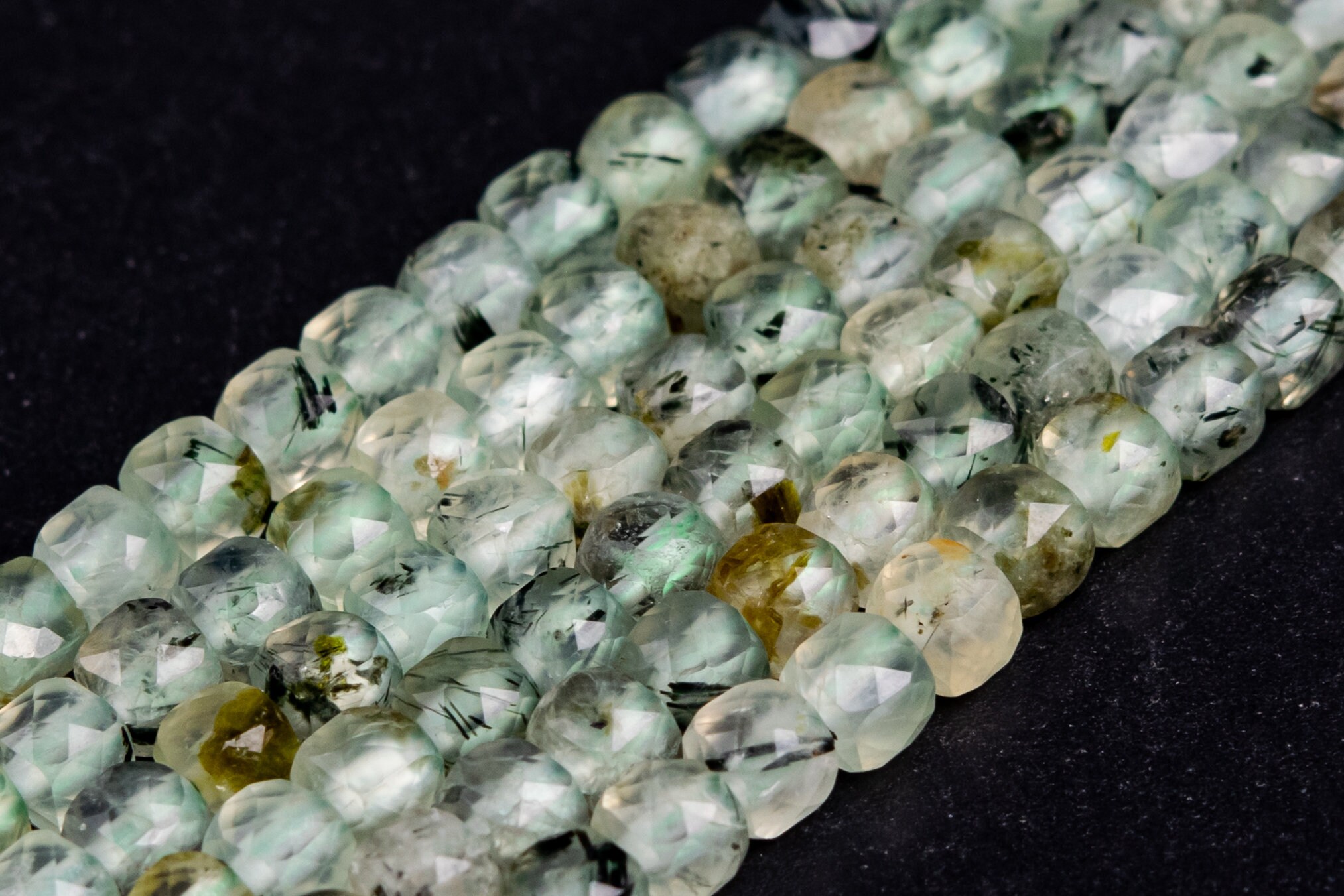 4x4mm Light Green Epidote In Prehnite Beads Faceted Cube Grade A Genuine Natural Gemstone Loose Beads 15" / 7.5" Bulk Lot Options (116881)
