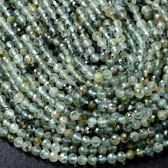 5-6mm Natural Prehnite Gemstone Grade A Micro Faceted Round Beads 15.5 Inch Full Strand Bulk Lot 1,2,6,12 And 50 (80009450-p33)