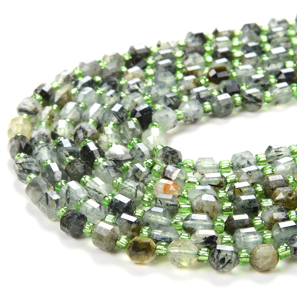 6mm Prehnite Gemstone Faceted Prism Double Point Cut Loose Beads (d112)