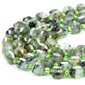 6mm Natural Prehnite Gemstone Grade A Faceted Prism Double Point Cut Loose Beads (d342)