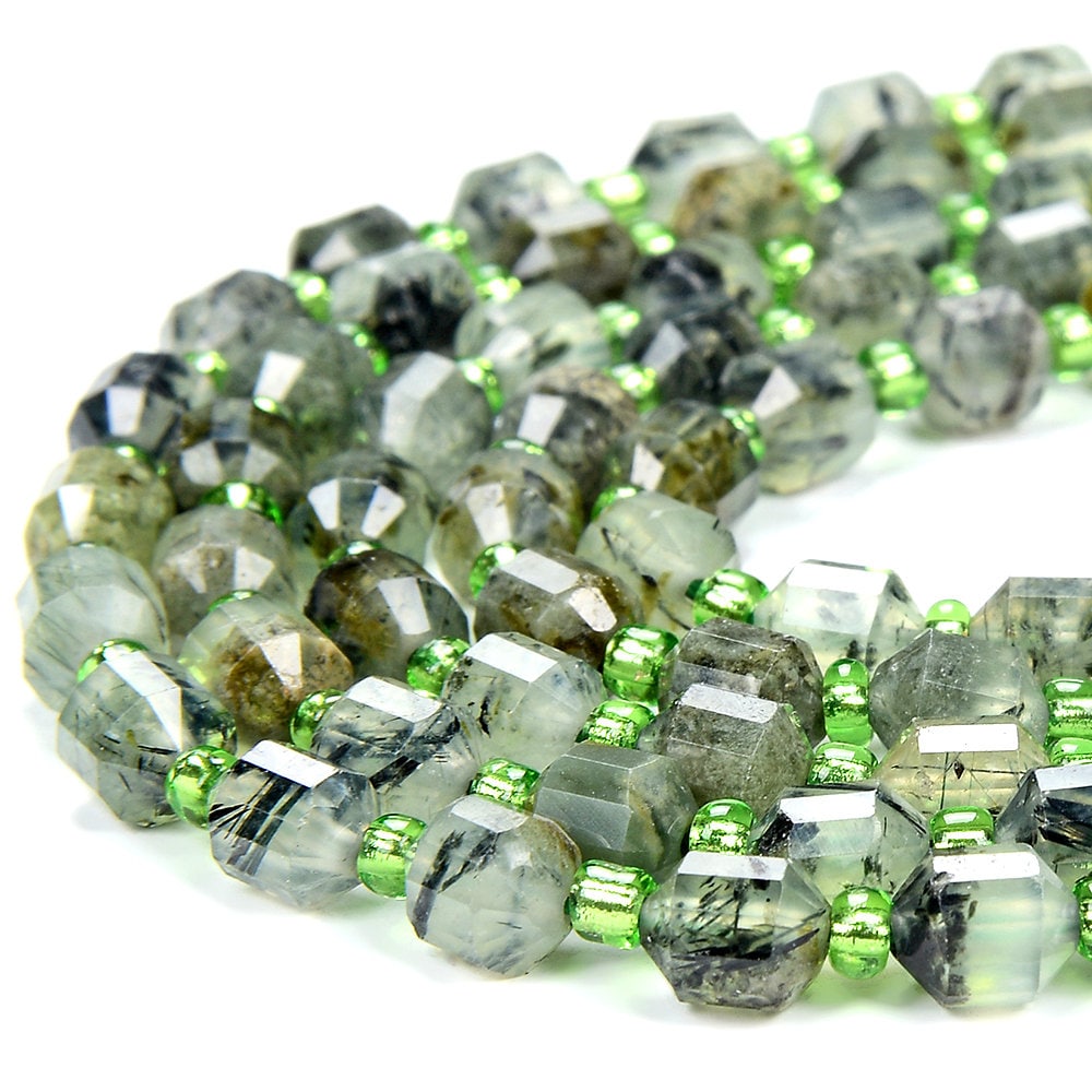 6mm Natural Prehnite Gemstone Grade A Faceted Prism Double Point Cut Loose Beads (d342) 6mm Natural Prehnite Gemstone Grade A Faceted Prism Double Point Cut Loose Beads (d342)