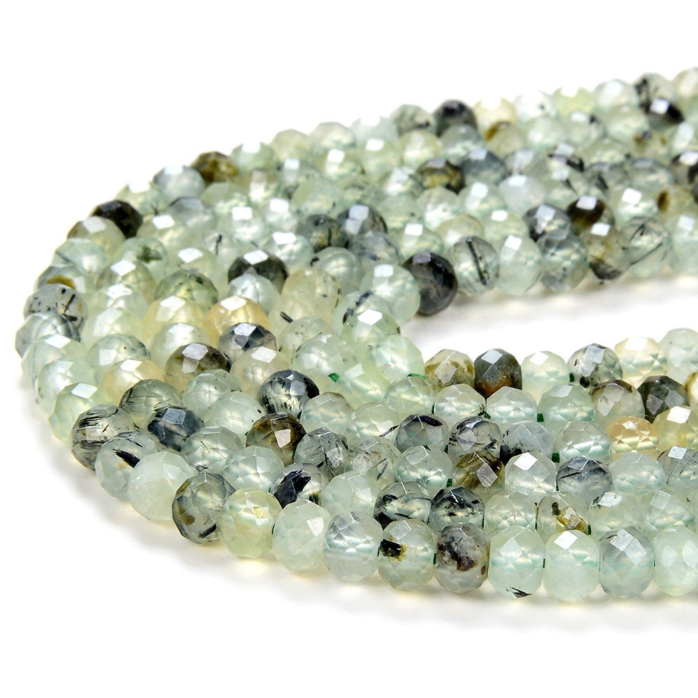 6x4mm Natural Prehnite Gemstone Grade Aa Micro Faceted Rondelle Loose Beads (p37)