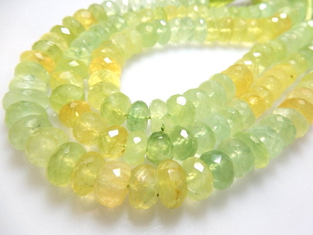 Aaa Shaded Green Prehnite Beads: 10mm Faceted Rondelles, 8 Inch Strand