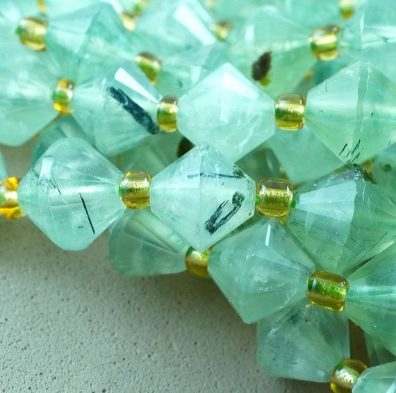 Prehnite Beads (bicone)(faceted)(8mm)(16"strand)