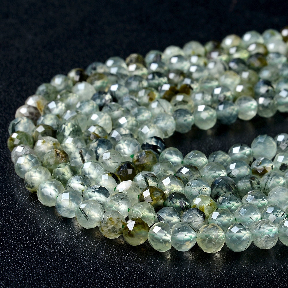 Natural Prehnite Gemstone Grade A Micro Faceted Round 4mm 5-6mm Loose Beads 15 Inch Full Strand (p33)