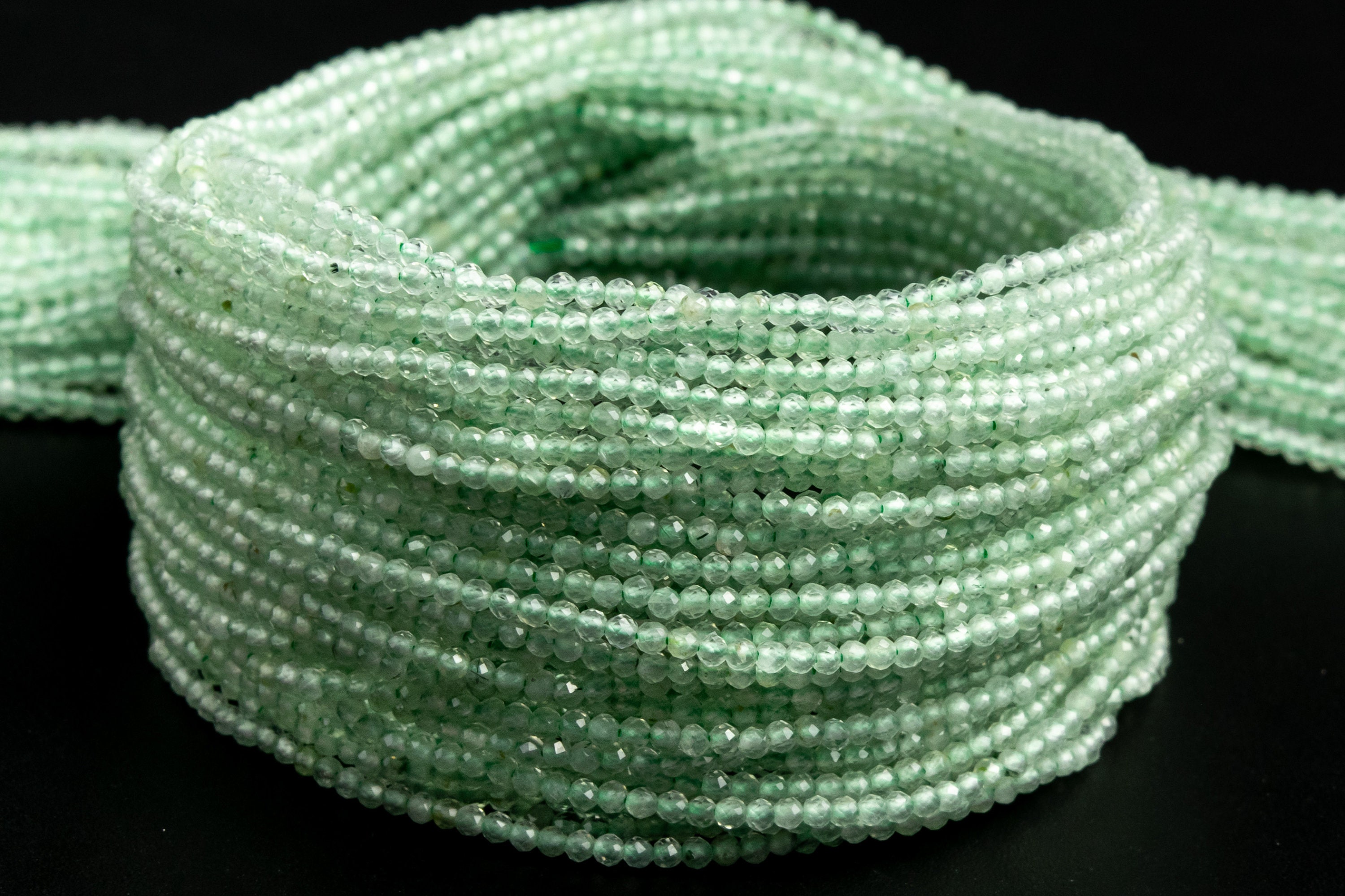 Natural Green Prehnite Gemstone Grade Aaa Faceted Round 2mm Loose Beads