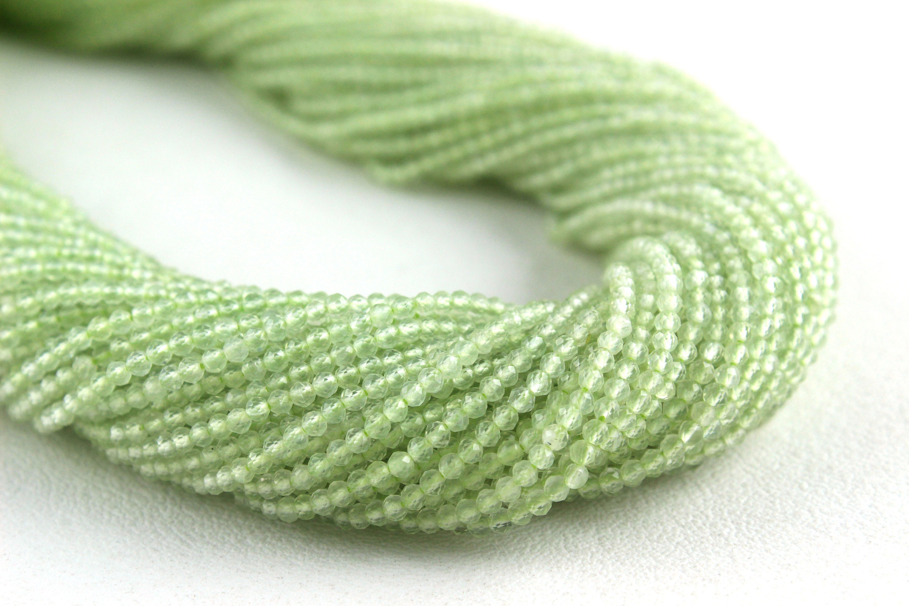 Natural Prehnite Rondelle Beads: Faceted Green Gemstone Strand (2mm)