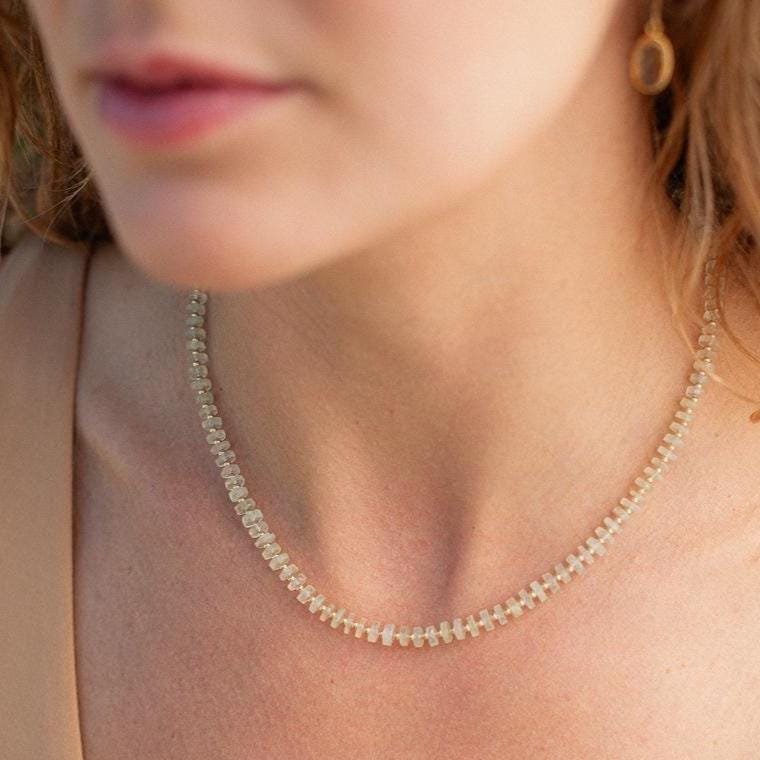 Prehnite Necklace | 100% Genuine Prehnite Beaded Necklace | [enpp1489] Dainty Beaded Prehnite Necklace | Aaaa Prehnite Jewelry | Prehnite