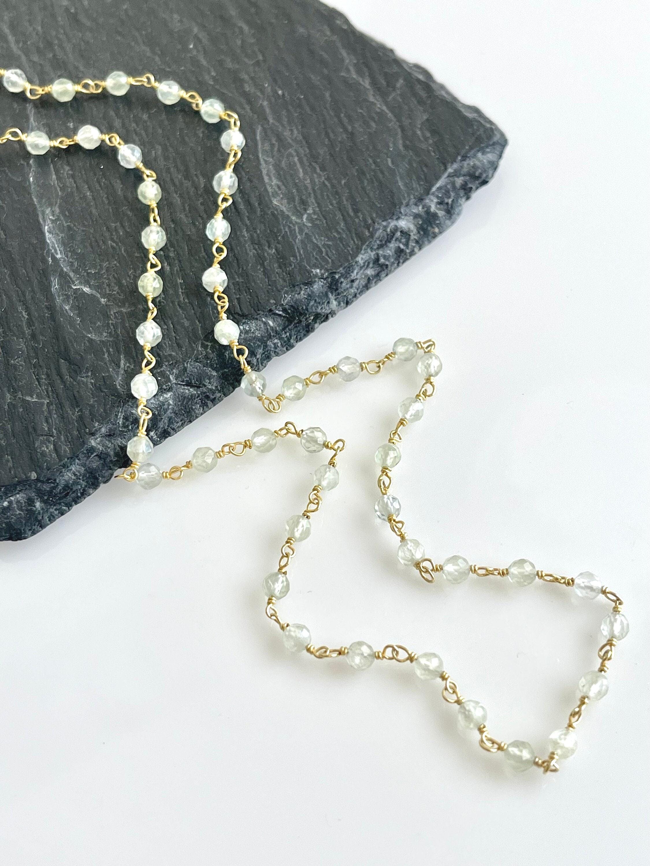 Prehnite Beaded Necklace, Light Lime Green Round Bead Chocker In Gold Filled, Sage Summer Necklace, Dainty Jewelry, Graduation Gift For Her