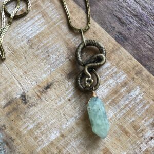 Brass Snake Necklace With Prehnite